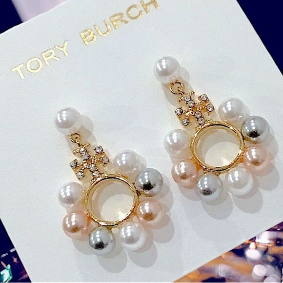 TORY BURCH MULTICOLORED PEARLS DANGLE EARRINGS - Picture 4 of 5